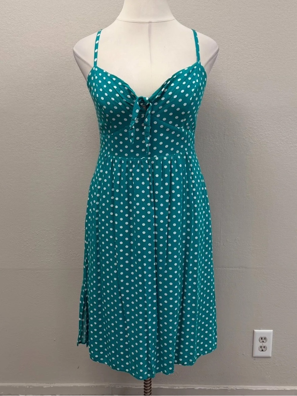 City Chic Turquoise & White Polka Dot Fit & Flare Midi Dress - Size 14